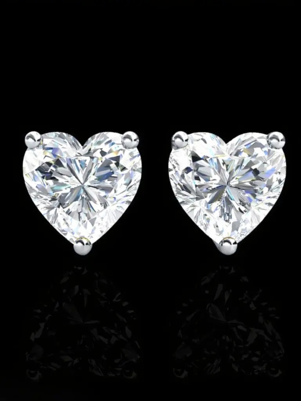 Anna Zuckerman 4 Carat Heart shaped White Crystal Stud Earrings